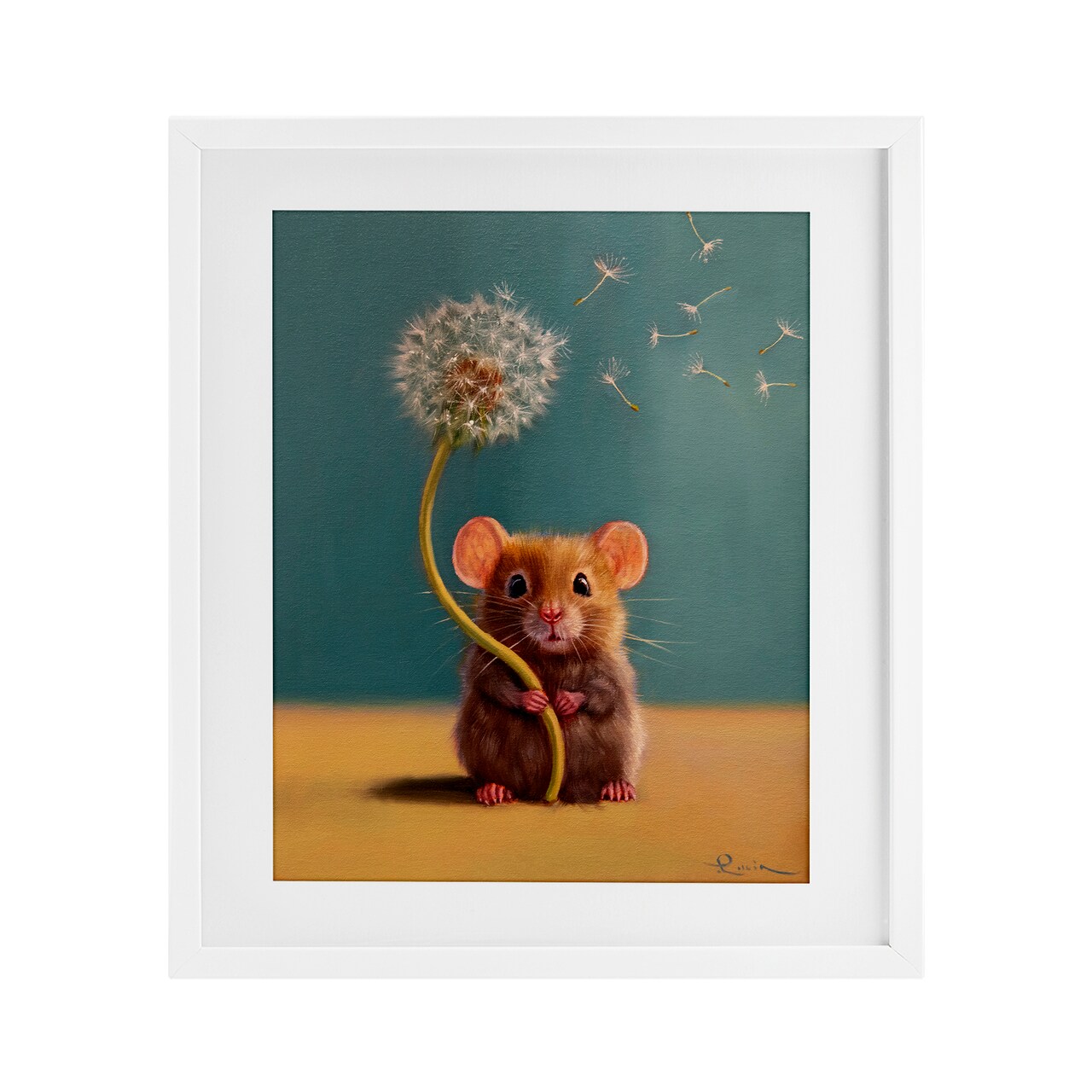 Stupell Industries Tiny Wishes Mouse & Dandelion Framed Print Under Glass, design by Lucia Heffernan